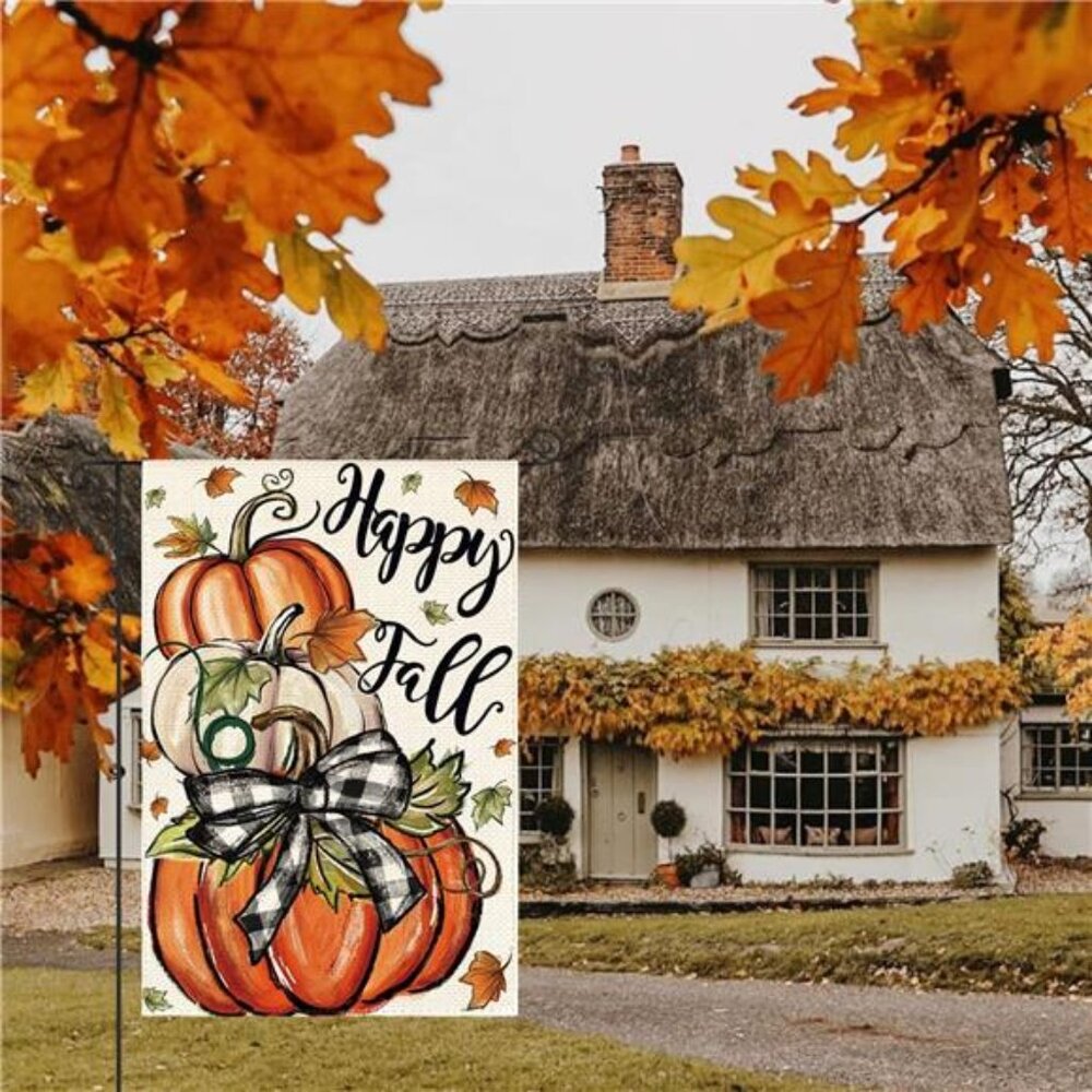 Happy Fall Garden Flag 12x18 Inch Double Sided Outside, Pumpkin - Picture 2 of 7